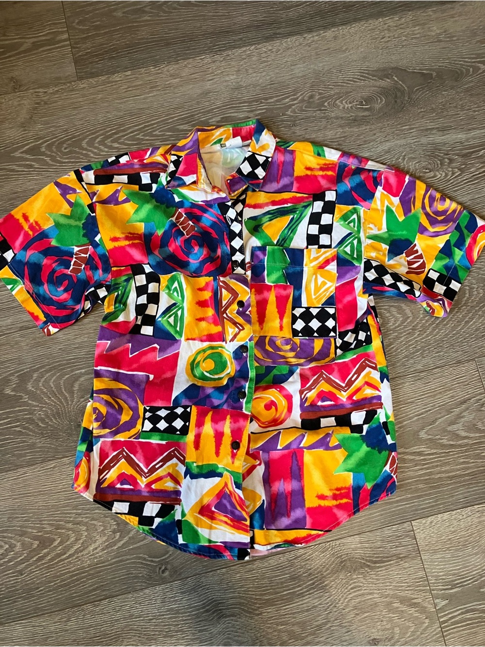 ✨VTG✨90s Rad Multicolor Abstract Geometric Print Button Up Shirt | Made in 🇺🇸